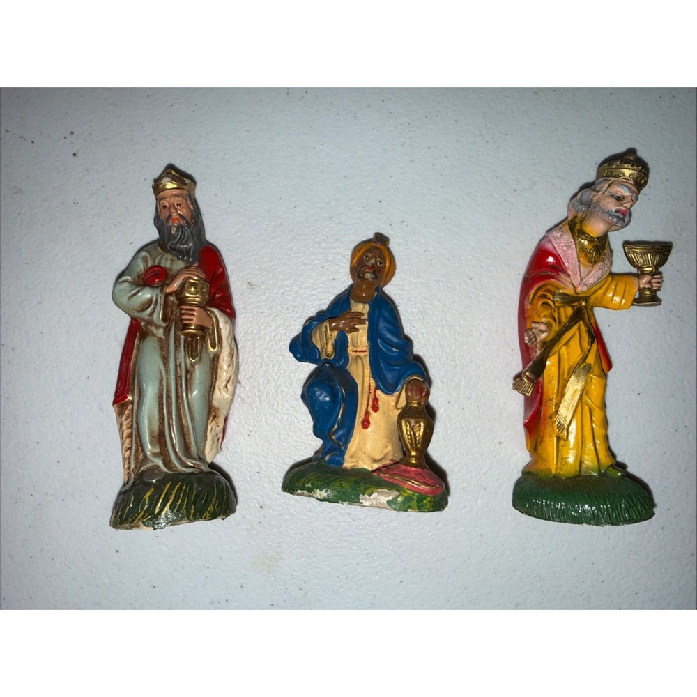LOT OF THREE Vintage  Italy  5 Inch Wise Men Christmas Nativity Figurines